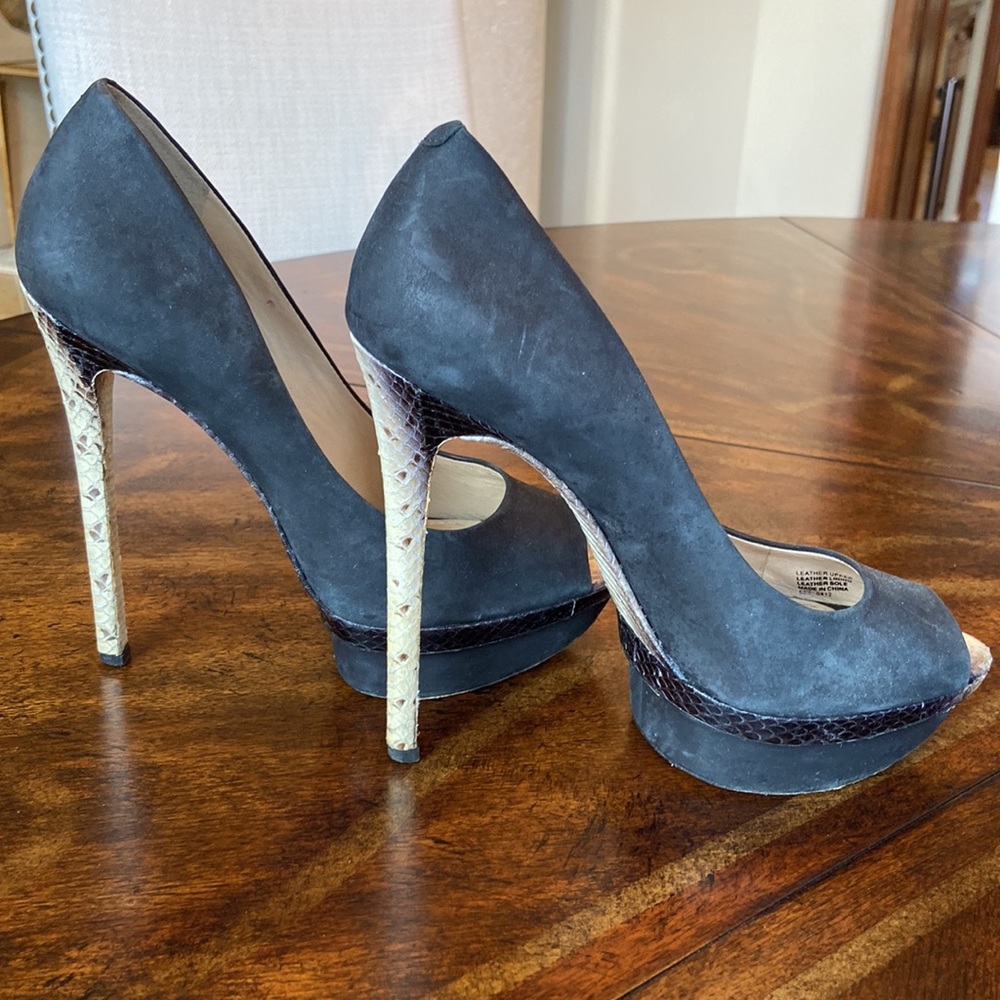 Brian Atwood “Florencio” Suede & Snakeskin Platform Heels - Picture 1 of 9